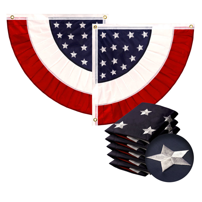 G128 5 Pack: USA Pleated Fan Flag 3x3 Feet Star Center Quarter Circle Embroidered Polyester Stars and Stripes