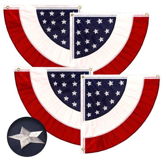 G128 2 Pack: USA Pleated Fan Flag Star 1.5x1.5 Feet Center Quarter Circle Embroidered Polyester Stars and Stripes