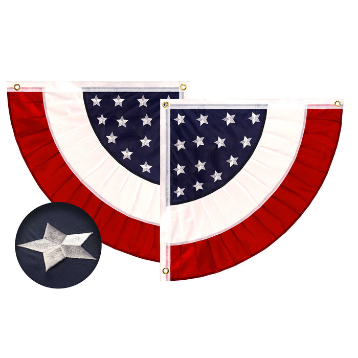 G128 USA Pleated Fan Flag 2x2 Feet Star Center Quarter Circle Embroidered Polyester Stars and Stripes