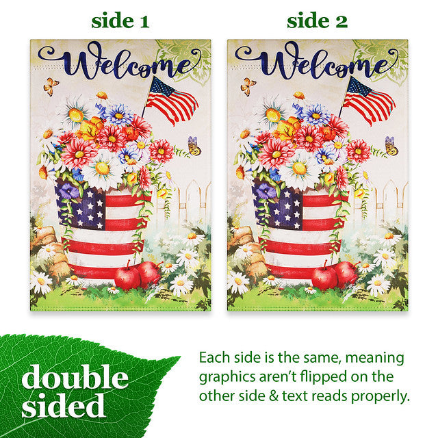 G128 Garden Flag Welcome USA Flag Flower Pot | 12x18 Inch | Printed Blockout Polyester - Patriotic Decoration