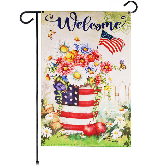G128 Garden Flag Welcome USA Flag Flower Pot | 12x18 Inch | Printed Blockout Polyester - Patriotic Decoration