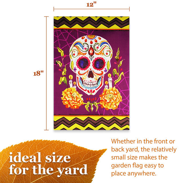 G128 Garden Flag Day of the Dead Decoration Sugar Skull | 12x18 Inch | Printed Blockout Polyester