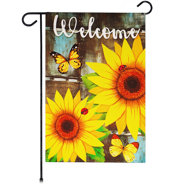 G128 Garden Flag Welcome Sunflowers and Butterflies | 12x18 Inch | Printed Blockout Polyester - Everyday Decoration