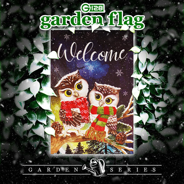 G128 Garden Flag Welcome Cozy Owls with Scarves | 12x18 Inch | Printed Blockout Polyester - Christmas Decoration