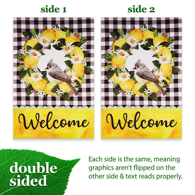 G128 Garden Flag Welcome Bird with Fruit Wreath | 12x18 Inch | Printed Blockout Polyester - Everyday Decoration