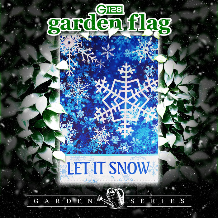 G128 Garden Flag Let It Snow Snowflakes | 12x18 Inch | Printed Blockout Polyester - Christmas Decoration