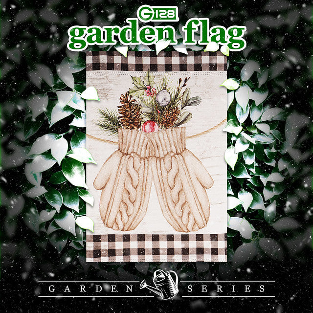 G128 Garden Flag Mittens with Evergreen Arrangement | 12x18 Inch | Printed Blockout Polyester - Christmas Decoration