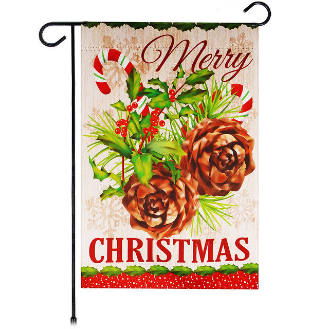 G128 Garden Flag Merry Christmas Pinecone Bouquet | 12x18 Inch | Printed Blockout Polyester - Christmas Decoration