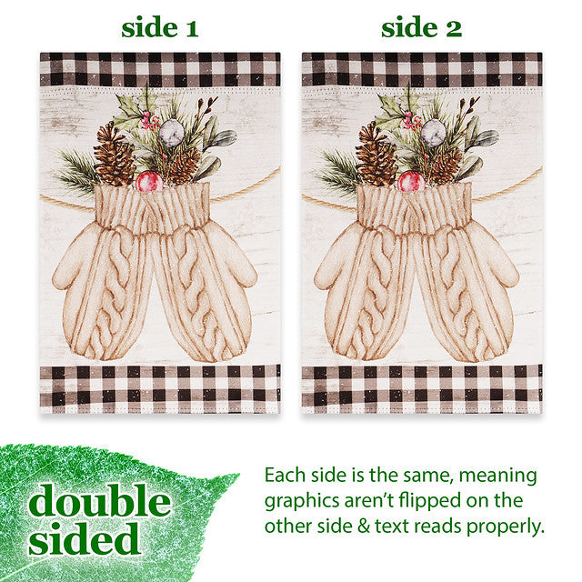 G128 Garden Flag Mittens with Evergreen Arrangement | 12x18 Inch | Printed Blockout Polyester - Christmas Decoration