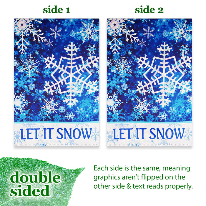 G128 Garden Flag Let It Snow Snowflakes | 12x18 Inch | Printed Blockout Polyester - Christmas Decoration