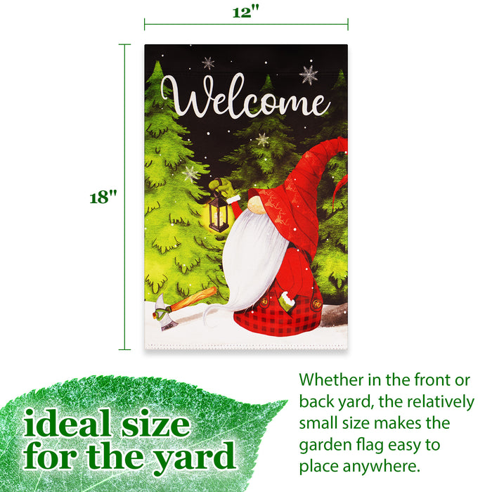 G128 Garden Flag Welcome Festive Gnome with Lantern | 12x18 Inch | Printed Blockout Polyester - Christmas Decoration
