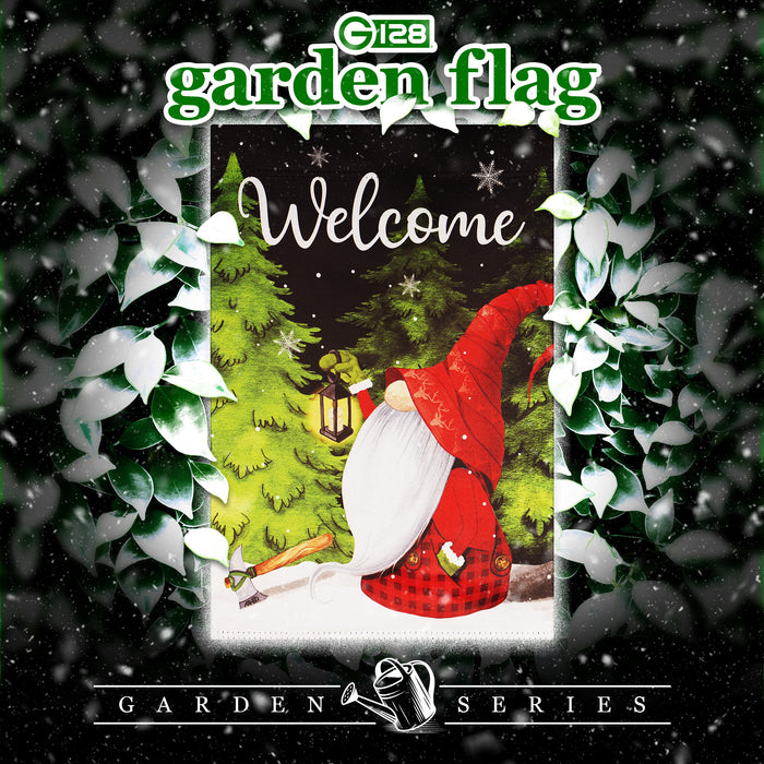 G128 Garden Flag Welcome Festive Gnome with Lantern | 12x18 Inch | Printed Blockout Polyester - Christmas Decoration