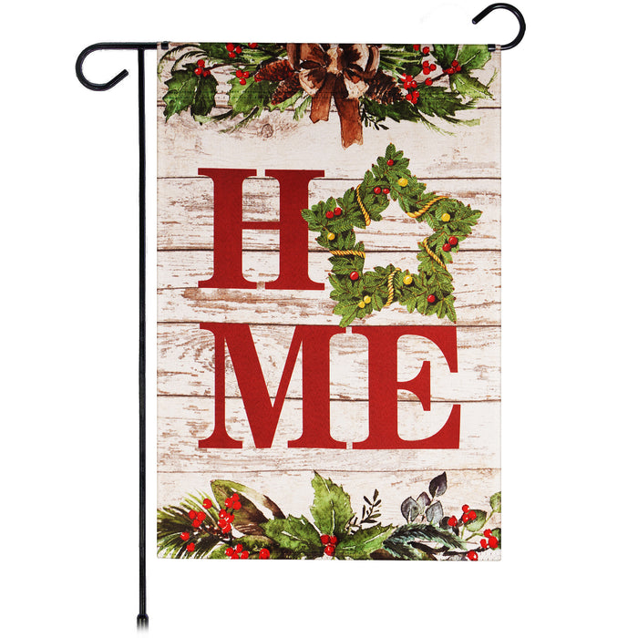 G128 Garden Flag Home Wreath on Rustic Wood | 12x18 Inch | Printed Blockout Polyester - Christmas Decoration