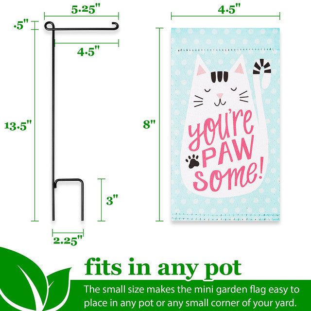 G128 Garden Flag & Stand You're Pawsome Happy Cat | 4x8 Inch | Printed Blockout Polyester