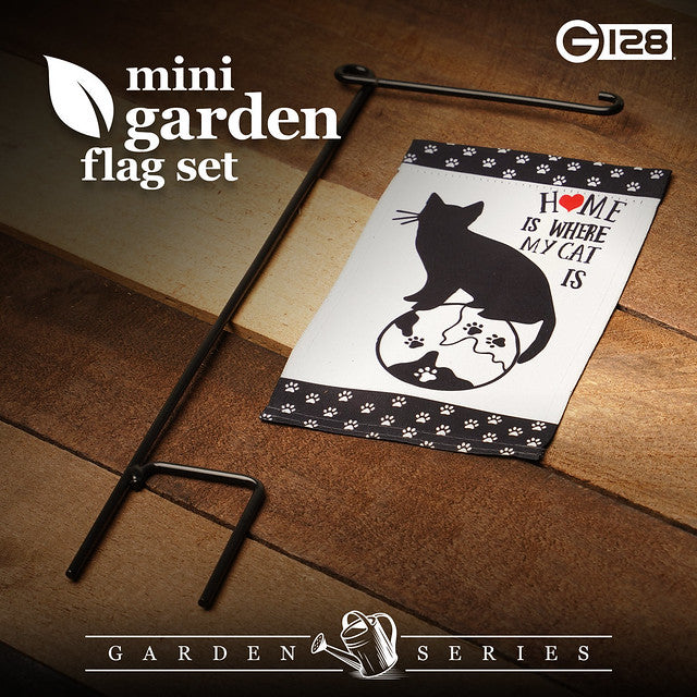 G128 Garden Flag & Stand Home is Where My Cat Is | 4x8 Inch | Printed Blockout Polyester