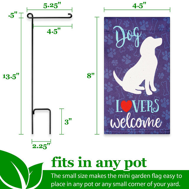 G128 Garden Flag & Stand Dog Lovers Welcome | 4x8 Inch | Printed Blockout Polyester