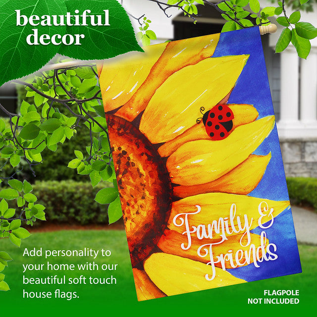 G128 House Flag Family & Friends Sunflower | 28x40 Inch | Printed Blockout Polyester - Summer Decoration