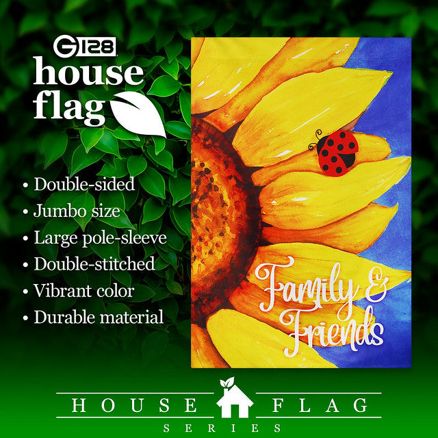 G128 House Flag Family & Friends Sunflower | 28x40 Inch | Printed Blockout Polyester - Summer Decoration