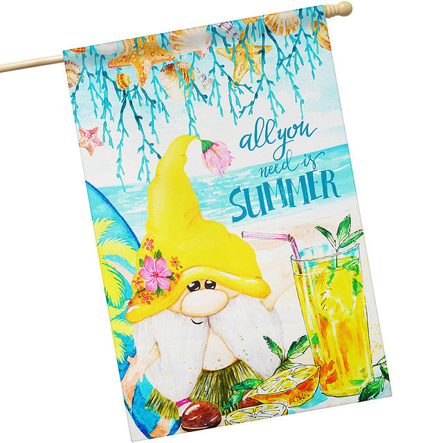 G128 House Flag All You Need is Summer Gnome | 28x40 Inch | Printed Blockout Polyester - Summer Decoration