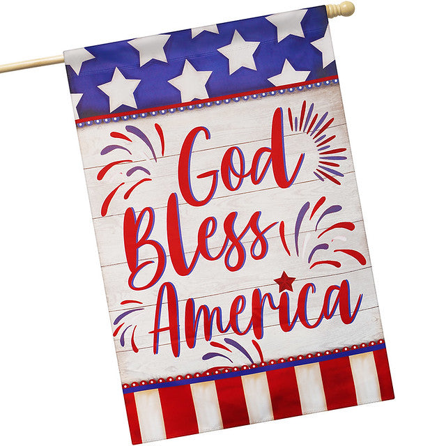 G128 House Flag God Bless America USA Flag Accent | 28x40 Inch | Printed Blockout Polyester - Patriotic Decoration