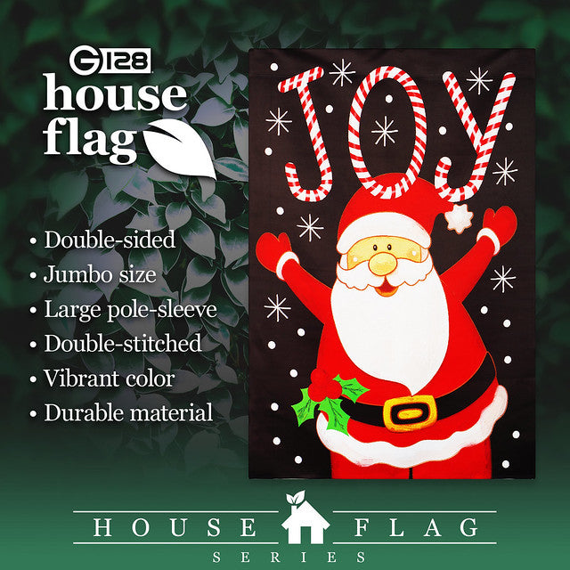 G128 House Flag Joyful Santa | 28x40 Inch | Printed Blockout Polyester - Christmas Decoration