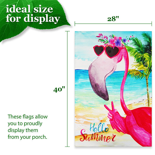 G128 House Flag Hello Summer Peace Sign Flamingo | 28x40 Inch | Printed Blockout Polyester - Summer Decoration
