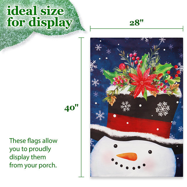 G128 House Flag Snowman with Festive Evergreen Top Hat | 28x40 Inch | Printed Blockout Polyester - Christmas Decoration