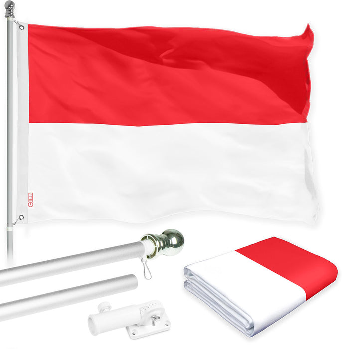 G128 Combo Pack: 6 Ft Tangle Free Spinning Flagpole (Silver) & Indonesia Flag 3x5 Ft Printed 150D Polyester, Brass Grommets (Flag Included) Aluminum Flag Pole