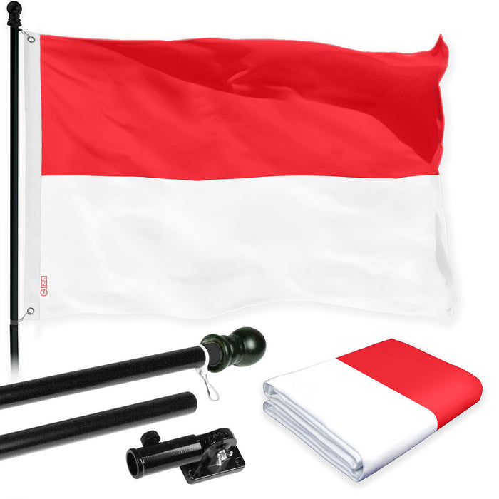 G128 Combo Pack: 6 Ft Tangle Free Spinning Flagpole (Black) & Indonesia Flag 3x5 Ft Printed 150D Polyester, Brass Grommets (Flag Included) Aluminum Flag Pole