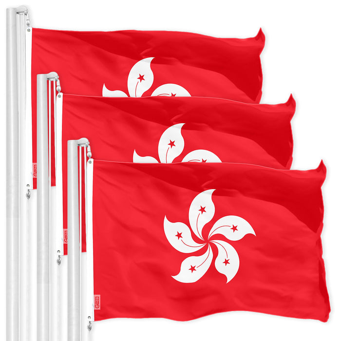 G128 3 Pack: Hong Kong Hong Konger Flag | 3x5 Ft | Printed 150D Polyester - Indoor/Outdoor, Vibrant Colors, Brass Grommets, Quality Polyester, Much Thicker More Durable Than 100D 75D Polyester