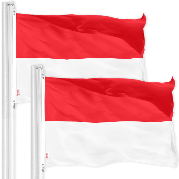 G128 2 Pack: Indonesia Indonesian Flag | 3x5 Ft | Printed 150D Polyester - Indoor/Outdoor, Vibrant Colors, Brass Grommets, Quality Polyester, Much Thicker More Durable Than 100D 75D Polyester
