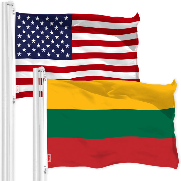 USA American Flag & Lithuania Lithuanian Flag 3x5 Ft Printed 150D Polyester