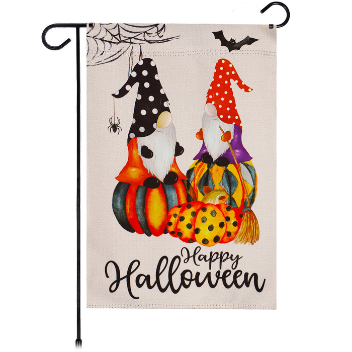 G128 Garden Flag Happy Halloween Two Witchy Gnomes 12"x18" Blockout Fabric