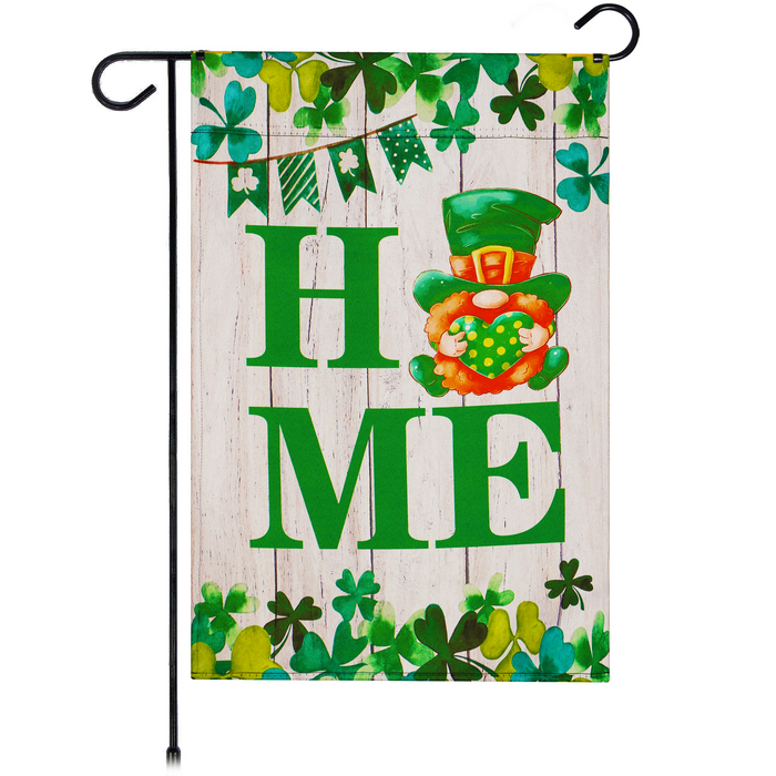 G128 Garden Flag Home St. Patrick's Day Gnome with Green Heart 12"x18" Blockout Fabric
