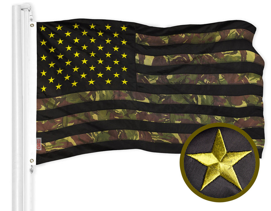G128 American USA Camouflage Flag 3x5 Feet Embroidered Green Stars Camo Stripes 420D Polyester