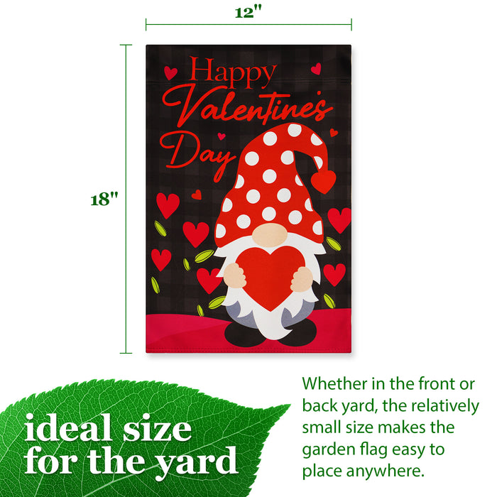 G128 Garden Flag Happy Valentine's Day Gnome Holding Red Heart 12"x"18" Blockout Fabric