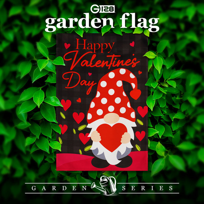 G128 Garden Flag Happy Valentine's Day Gnome Holding Red Heart 12"x"18" Blockout Fabric