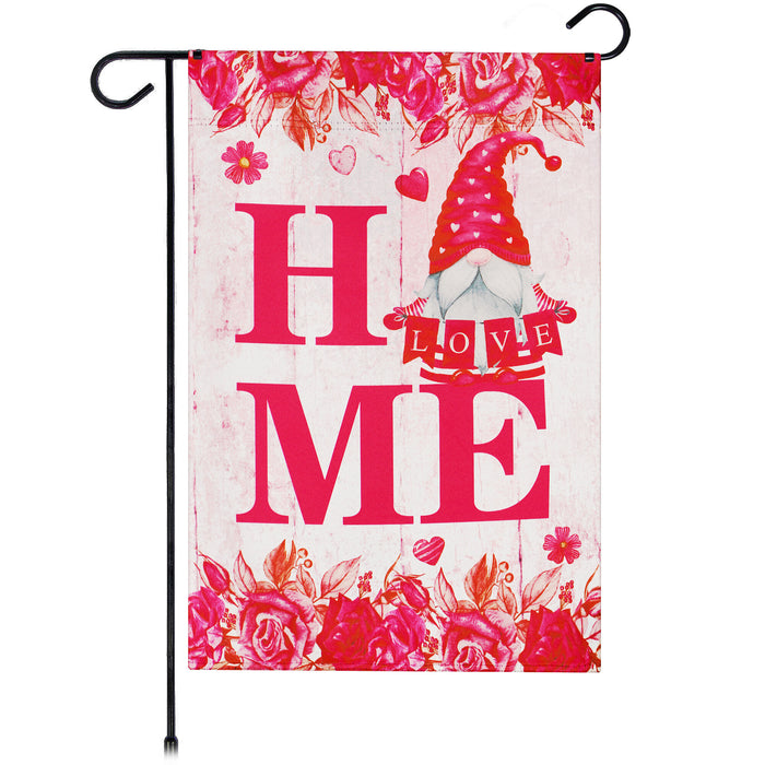 G128 Garden Flag Happy Valentine's Day Gnome Holding Love Sign 12"x18" Blockout Fabric