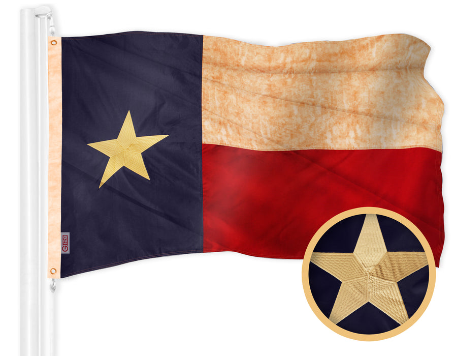 G128 Texas Tea-Stained TX State Flag | 2x3 Ft | Embroidered 420D Polyester - Embroidered Stars, Sewn Stripes, Brass Grommets, Indoor/Outdoor, Vibrant Colors, Quality Polyester