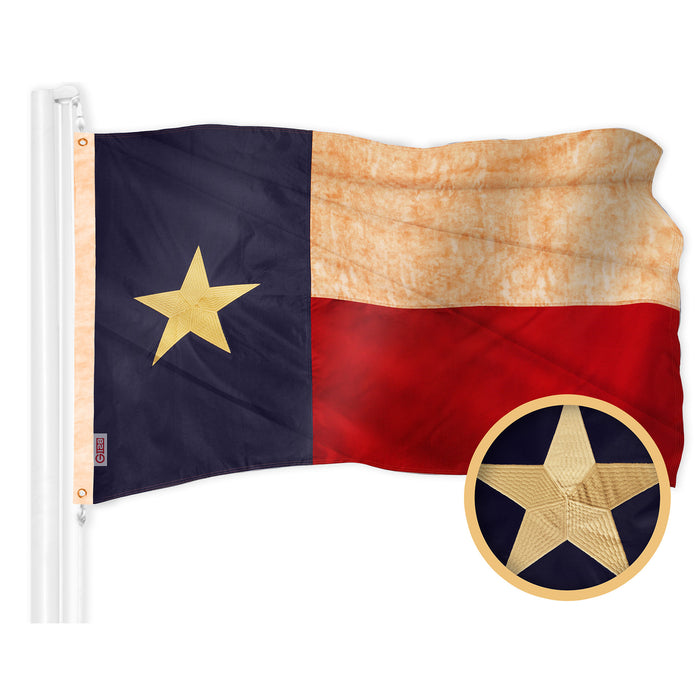 G128 Combo Pack: American USA Tea-Stained Flag 1x1.5 Ft & Texas Tea-Stained Flag 1x1.5 Ft | Both ToughWeave Pro Series Embroidered 420D Polyester, Embroidered Design, Indoor/Outdoor, Brass Grommets