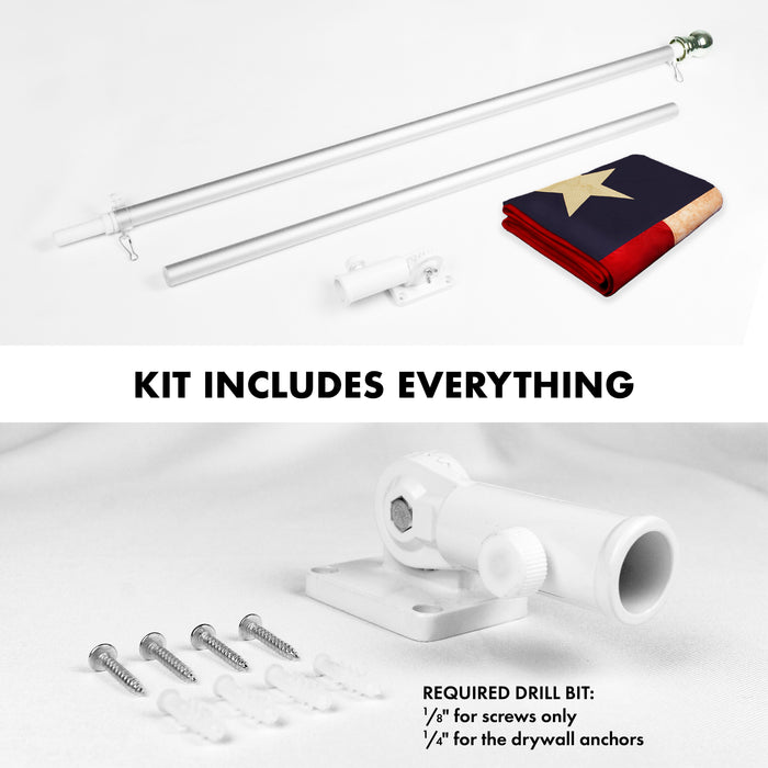 G128 Combo Pack: 6 Ft Tangle Free Aluminum Spinning Flagpole (Silver) & Texas Tea-Stained Flag 3x5 Ft, ToughWeave Pro Series Embroidered 420D Polyester | Pole with Flag Included
