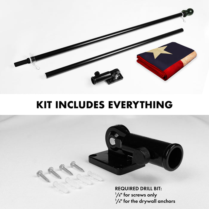 G128 Combo Pack: 5 Ft Tangle Free Aluminum Spinning Flagpole (Black) & Texas Tea-Stained Flag 2.5x4 Ft, ToughWeave Pro Series Embroidered 420D Polyester | Pole with Flag Included