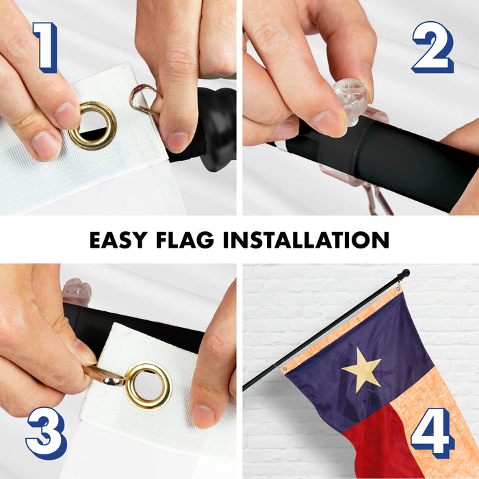G128 Combo Pack: 5 Ft Tangle Free Aluminum Spinning Flagpole (Black) & Texas Tea-Stained Flag 2.5x4 Ft, ToughWeave Pro Series Embroidered 420D Polyester | Pole with Flag Included