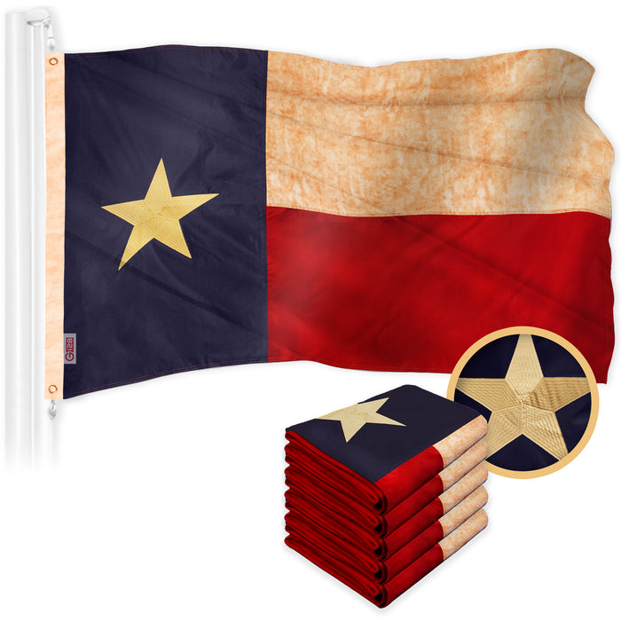 G128 5 Pack: Texas Tea-Stained Flag | 1x1.5 Ft | ToughWeave Pro Series Embroidered 420D Polyester | Embroidered Design, Indoor/Outdoor, Brass Grommets, High Quality