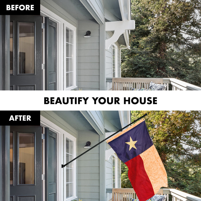 G128 Combo Pack: 5 Ft Tangle Free Aluminum Spinning Flagpole (Black) & Texas Tea-Stained Flag 2.5x4 Ft, ToughWeave Pro Series Embroidered 420D Polyester | Pole with Flag Included
