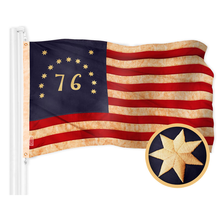 G128 Combo Pack: American USA Tea-Stained Flag 1x1.5 Ft & Bennington 76 Tea-Stained Flag 1x1.5 Ft | Both ToughWeave Pro Series Embroidered 420D Polyester, Embroidered Design, Brass Grommets