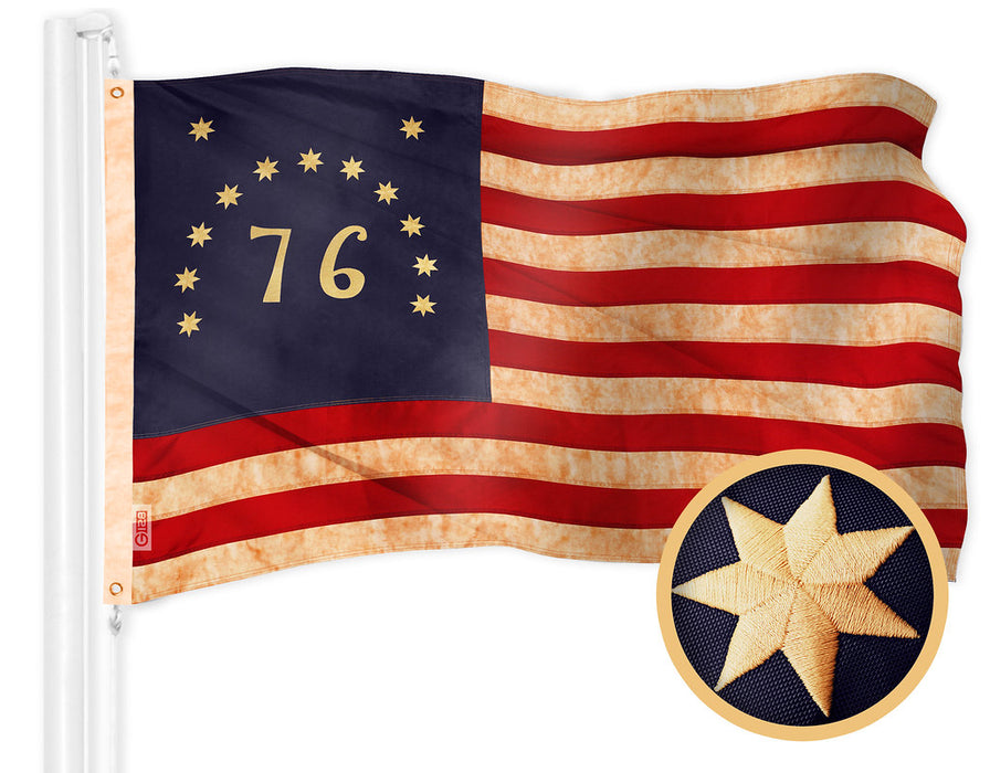 G128 Bennington Tea-Stained Flag | 2x3 Ft | Embroidered 420D Polyester - Embroidered Stars, Sewn Stripes, Brass Grommets, Indoor/Outdoor, Vibrant Colors, Quality Polyester