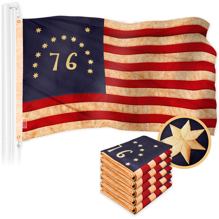G128 5 Pack: Bennington 76 Tea-Stained Flag | 4x6 Ft | ToughWeave Pro Series Embroidered 420D Polyester | Historical Flag, Embroidered Design, Indoor/Outdoor, Brass Grommets, High Quality