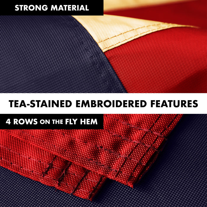G128 Combo Pack: 5 Ft Tangle Free Aluminum Spinning Flagpole (Black) & Betsy Ross 1776 Tea-Stained Flag 2x3 Ft, ToughWeave Pro Series Embroidered 420D Polyester | Pole with Flag Included