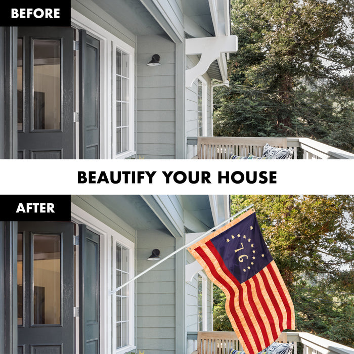 G128 Combo Pack: 5 Ft Tangle Free Aluminum Spinning Flagpole (White) & Bennington 76 Tea-Stained Flag 2x3 Ft, ToughWeave Pro Series Embroidered 420D Polyester | Pole with Flag Included